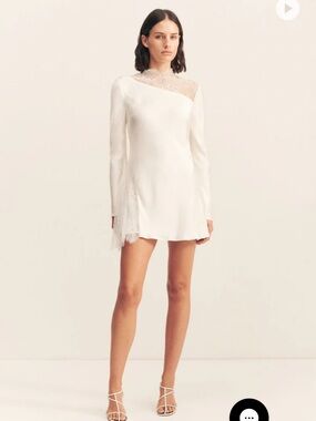 Shona Joy White Asymmetric Lace-Trim Mini Dress
